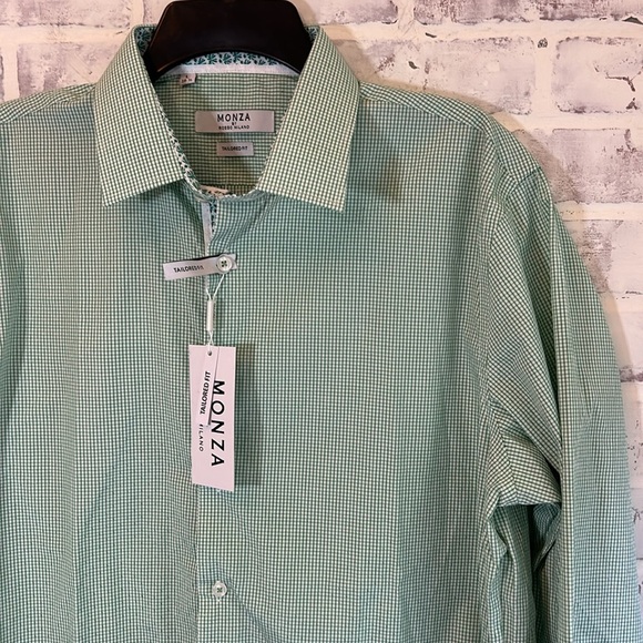 Monza Rosso Milano Tailored Fit Men Button Front L/S Check Green Plaid Shirt L - Picture 6 of 9